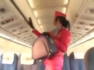 Desirable stewardess sucking pecker before cunnilingus