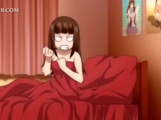 3d hentai unge kvinne blir fitte knullet opp skjørtet i seng