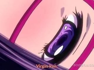 Anime godin in bril werkend een hard penis
