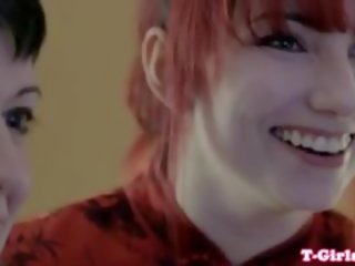 Inked transgender banging redhead honey