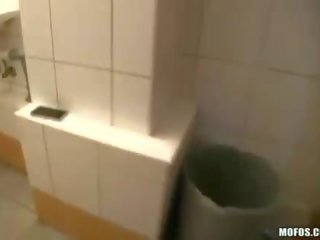 Slutty blonde amateur railed in a toilet