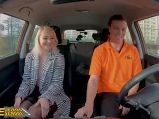 Fake Driving School Blonde Marilyn Sugar in Black Stockings sex movie in Car