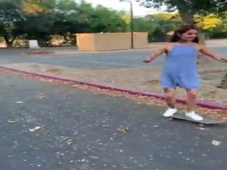Tattooed Skater young woman Vanessa Vega in Skateboarding and Squirting in Public